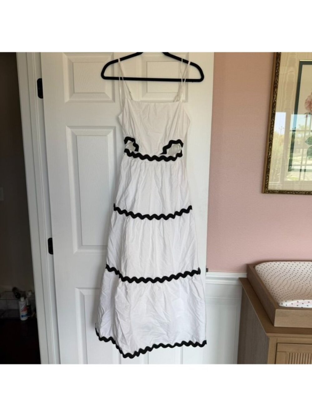 White Flowy Cotton Blend Tiered Cutout Maxi Dress Size Medium NWOT